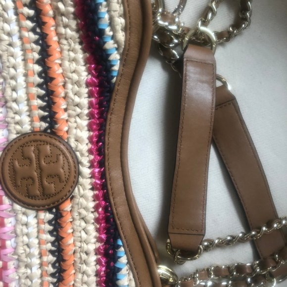 Tory Burch Marion Straw Leather Handbag Tote - Picture 5 of 8